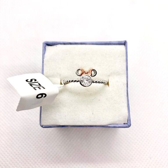 𝅺SIZE 6 925 Minnie Mouse Braided Ring Rose Gold Bow - Picture 2 of 11